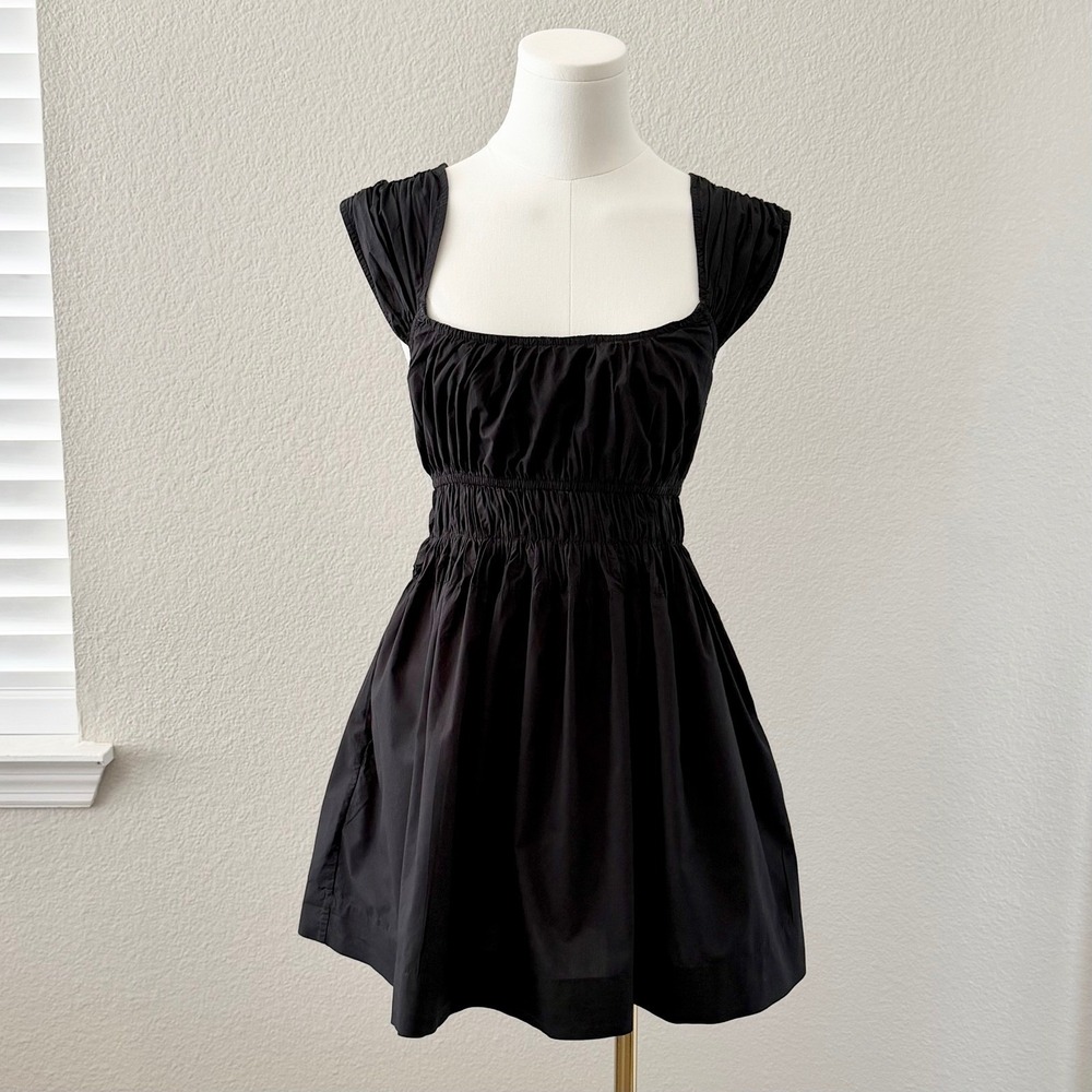 Ciao Lucia Abella Dress XS Black Cotton Poplin Smocked Mini LBD Minimalist EUC - Picture 3 of 16